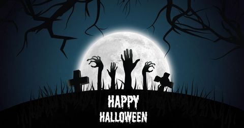 Eerie Halloween Scene with Hands Rising from Cemetery - Download Free Stock Images Pikwizard.com