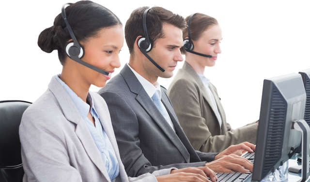 Transparent Business Team using Headsets on Computers in Office - Download Free Stock Videos Pikwizard.com