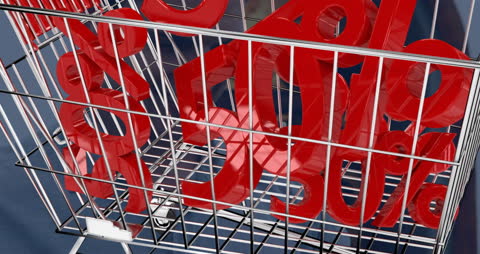 Shopping Cart Filled With Discount Percentages Display