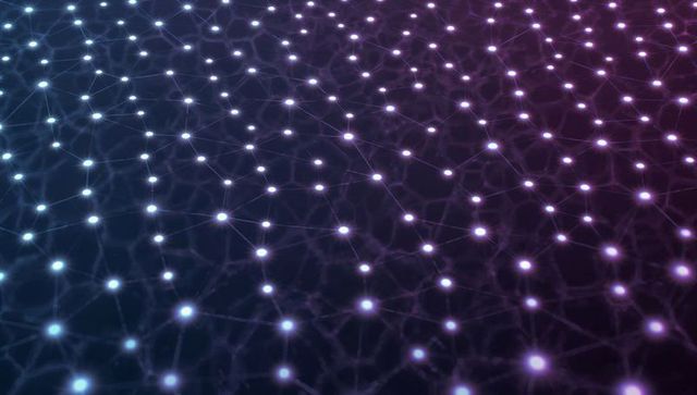 Receding Glowing Neural Network Grid on Futuristic Blue-Purple Digital Plane