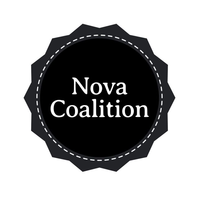 Nova coalition text in white with white dash ring over black seal on white background - Download Free Stock Videos Pikwizard.com