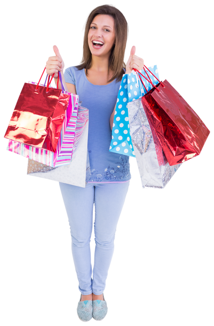 Smiling Woman with Shopping Bags Giving Thumbs Up on Transparent Background - Download Free Stock Videos Pikwizard.com