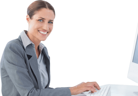 Transparent Smiling Businesswoman Working on Computer - Download Free Stock Videos Pikwizard.com