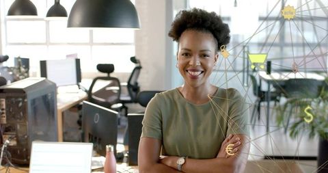 Confident Businesswoman in Modern High-Tech Open Plan Office