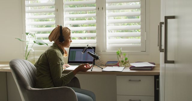 Female Podcast Host Working from Home Office - Download Free Stock Images Pikwizard.com