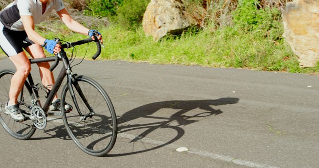 Cyclist Riding on Sunlit Road in Nature - Download Free Stock Images Pikwizard.com