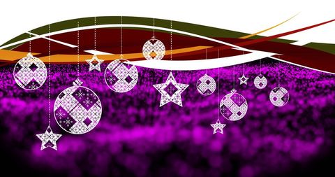 Sparkling christmas decorations on vibrant purple background