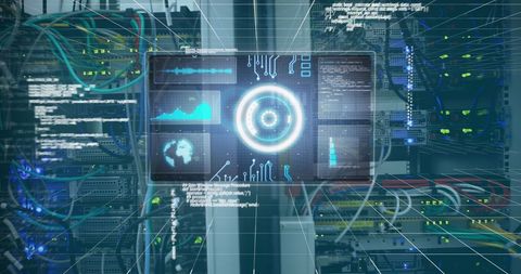 Advanced Digital Interface with Data Processing Visuals in Server Room - Download Free Stock Images Pikwizard.com
