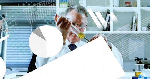 Scientist Conducting Experiment Analyzing Test Tube Aromatic Solution Data Graphics