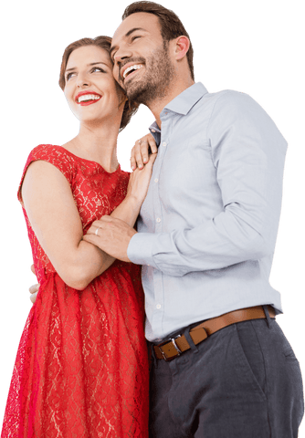 Smiling Couple in Embrace on Transparent Background