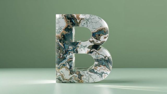 Glossy 3d marble letter b in minimalist modern design
