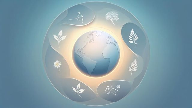 3d globe in elegant petal frame with botanical motifs represents harmony