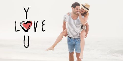 romantic beach couple with playful 'i love you' message - Download Free Stock Templates Pikwizard.com