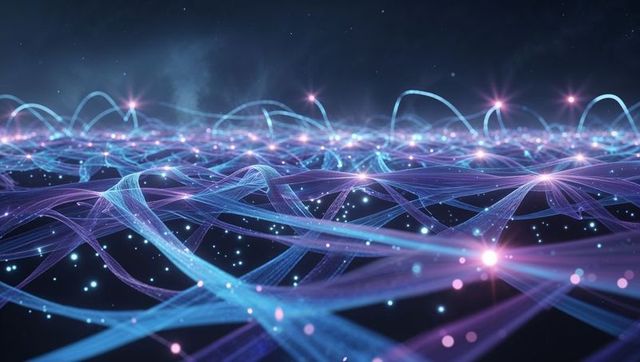 Futuristic Digital Layers with Glowing Particles and Nodes