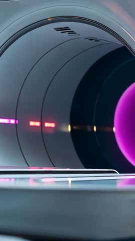 Vertical sci-fi clip showing glowing purple orb emerging and activating rotating neon rings