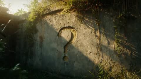 Sunlit Question Mark Carved in Jungle Ruin Wall