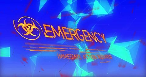 Futuristic emergency alert ui with biohazard symbol and neon holographic warning