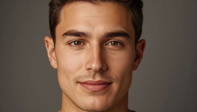 Portrait of Young Man with Defined Features and Neutral Expression