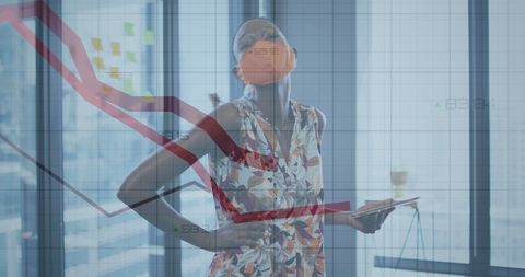 Businesswoman Analyzing Declining Financial Trends with Tablet