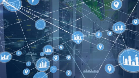 Network Data Icons Overlaying Server Room Interior