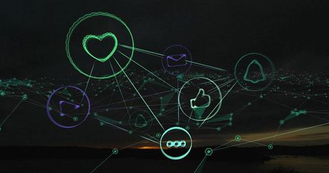 Digital Network Icons Against Dark Background - Download Free Stock Images Pikwizard.com