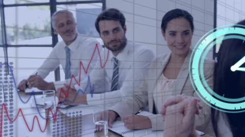 Business Team Analyzing Virtual Data in Modern Office Meeting