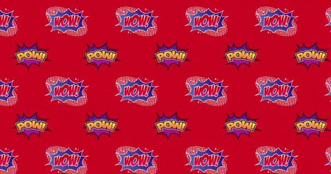 Retro Comic Book Explosion Text on Red Background