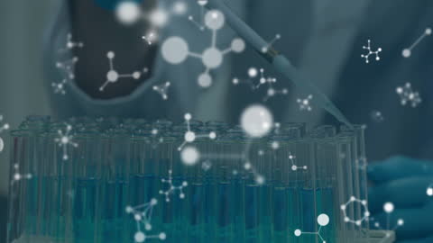 Scientist in Laboratory with Overlay of Molecular Structures