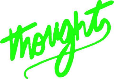Neon green thought in graffiti with transparent brushstrokes