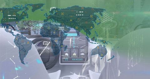 Futuristic Car Dashboard with World Connectivity Map - Download Free Stock Images Pikwizard.com
