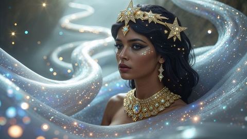 Celestial Princess in Cosmic Fantasy Realm Wearing Starry Adornment