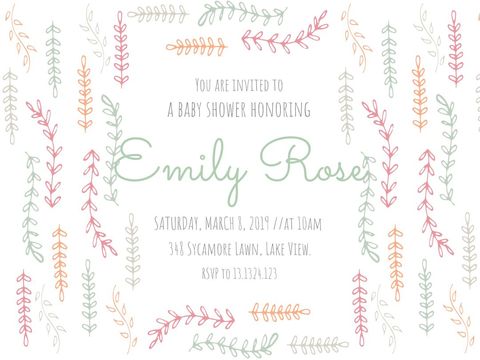 Plant motif baby shower invitation with pastel accents