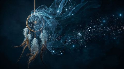 Dreamcatcher Against Mystical Night Sky with Ethereal Sparkles