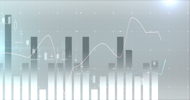 Abstract representation of financial data with bar and line charts in a minimalist design on a light blue background. This image can be used for illustrating stock market trends, economic data analysis, business reports, presentations on financial growth, and digital analytics. Suitable for corporate websites, finance blogs, and any context where financial data visualization is needed.