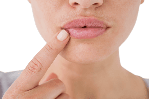 Close-up of woman touching lips on transparent background