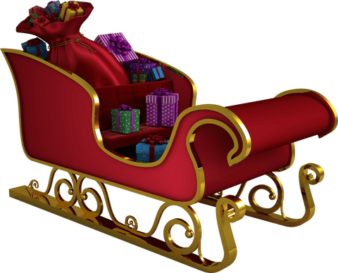Transparent Santa's Sleigh with Gifts and Wishful Joy