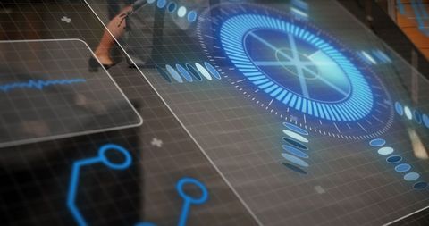 Futuristic Digital Interface with Data Processing Elements in Modern Office - Download Free Stock Images Pikwizard.com