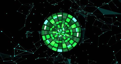 Abstract Futuristic Green Digital Scanner on Network Background