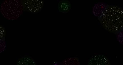 Colorful fireworks and shapes on black background