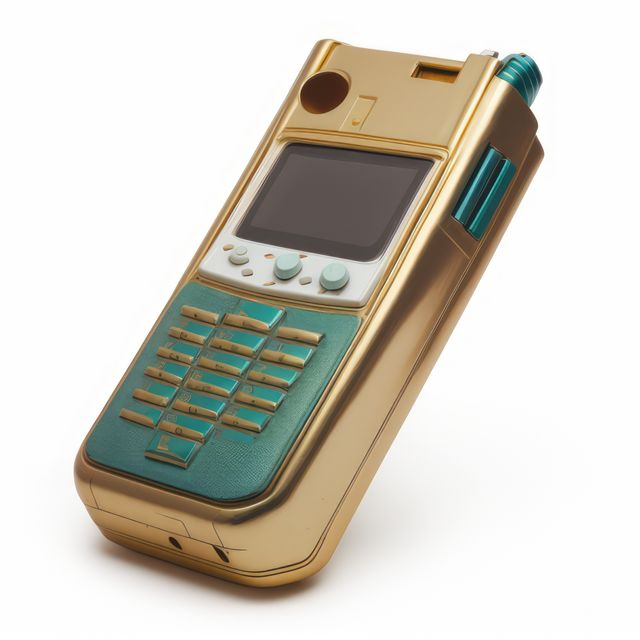 Retro Gold and Green Mobile Phone with Antenna and Keypad - Download Free Stock Images Pikwizard.com