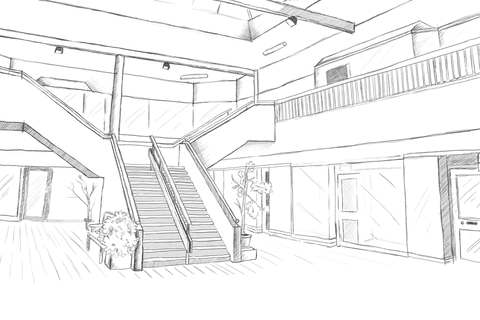 Transparent interior illustration with stairs and modern design