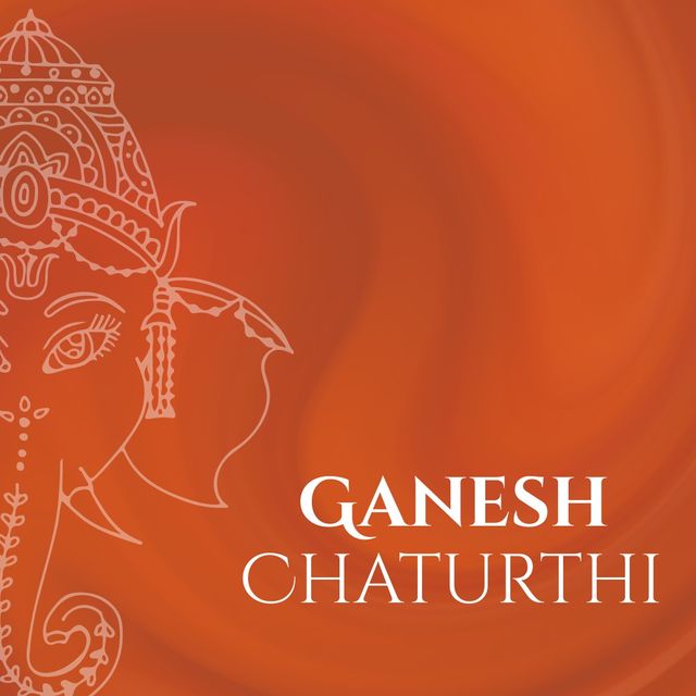 Illustrative image of lord ganesha and ganesh chaturthi text over brown background, copy space. Vector, hindu festival, indian culture, tradition and celebration concept.
