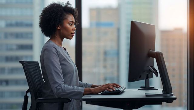 Professional woman working at ergonomic office desk
