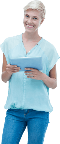 Happy Caucasian Woman Using Tablet with Transparent Background - Download Free Stock Videos Pikwizard.com