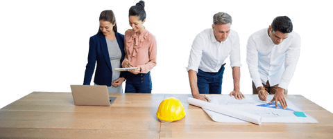Transparent Team of Architects Collaborating on Table with Plans - Download Free Stock Videos Pikwizard.com
