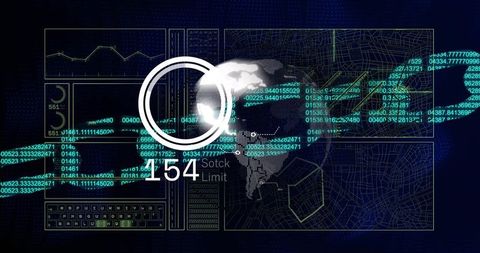 Global Cyber Dashboard with HUD Ring Streaming Numeric Data and Map Grid Analytics