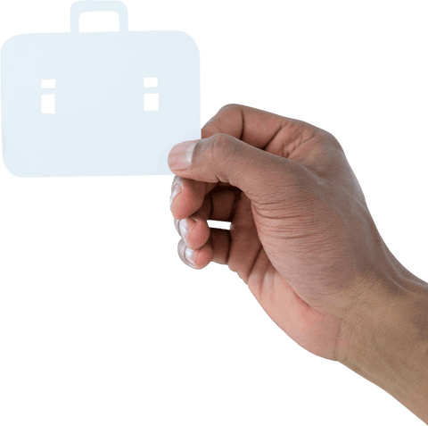 Hand holding transparent schoolbag icon