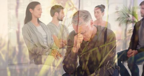 Overlapping grass imagery with diverse group therapy