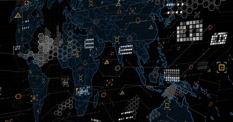 Global Digital Interface with Data Processing Elements on Black Background - Download Free Stock Images Pikwizard.com