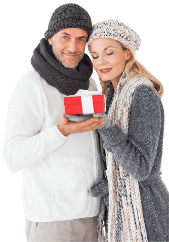 Steve Romantic Couple With Christmas Gift on Transparent Background
